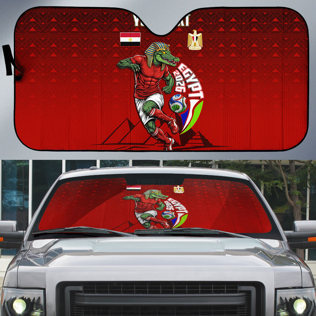 Personalized Egypt Soccer Crocodile Mascot Auto Sun Shade Egyptian Pyramid Football Cultural Graphic Art