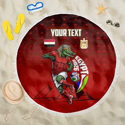 Personalized Egypt Soccer Crocodile Mascot Beach Blanket Egyptian Pyramid Football Cultural Graphic Art