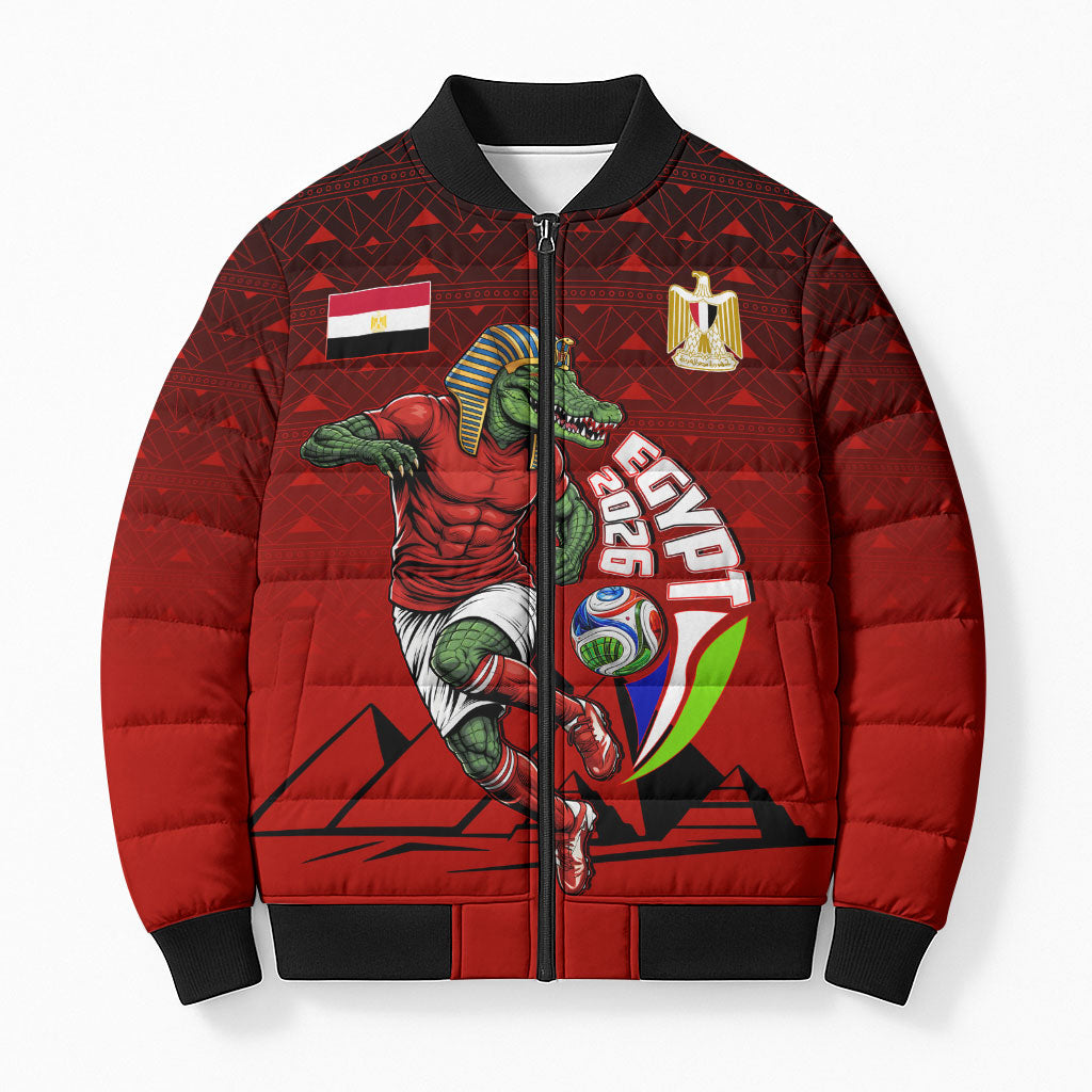 Personalized Egypt Soccer Crocodile Mascot Bomber Puffer Jacket Egyptian Pyramid Football Cultural Graphic Art