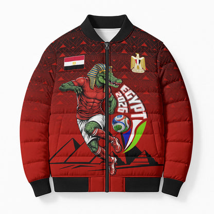 Personalized Egypt Soccer Crocodile Mascot Bomber Puffer Jacket Egyptian Pyramid Football Cultural Graphic Art