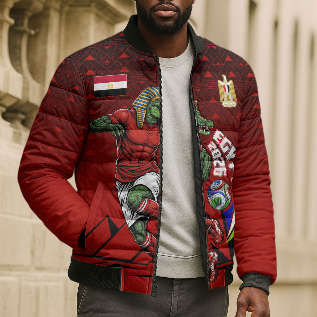 Personalized Egypt Soccer Crocodile Mascot Bomber Puffer Jacket Egyptian Pyramid Football Cultural Graphic Art