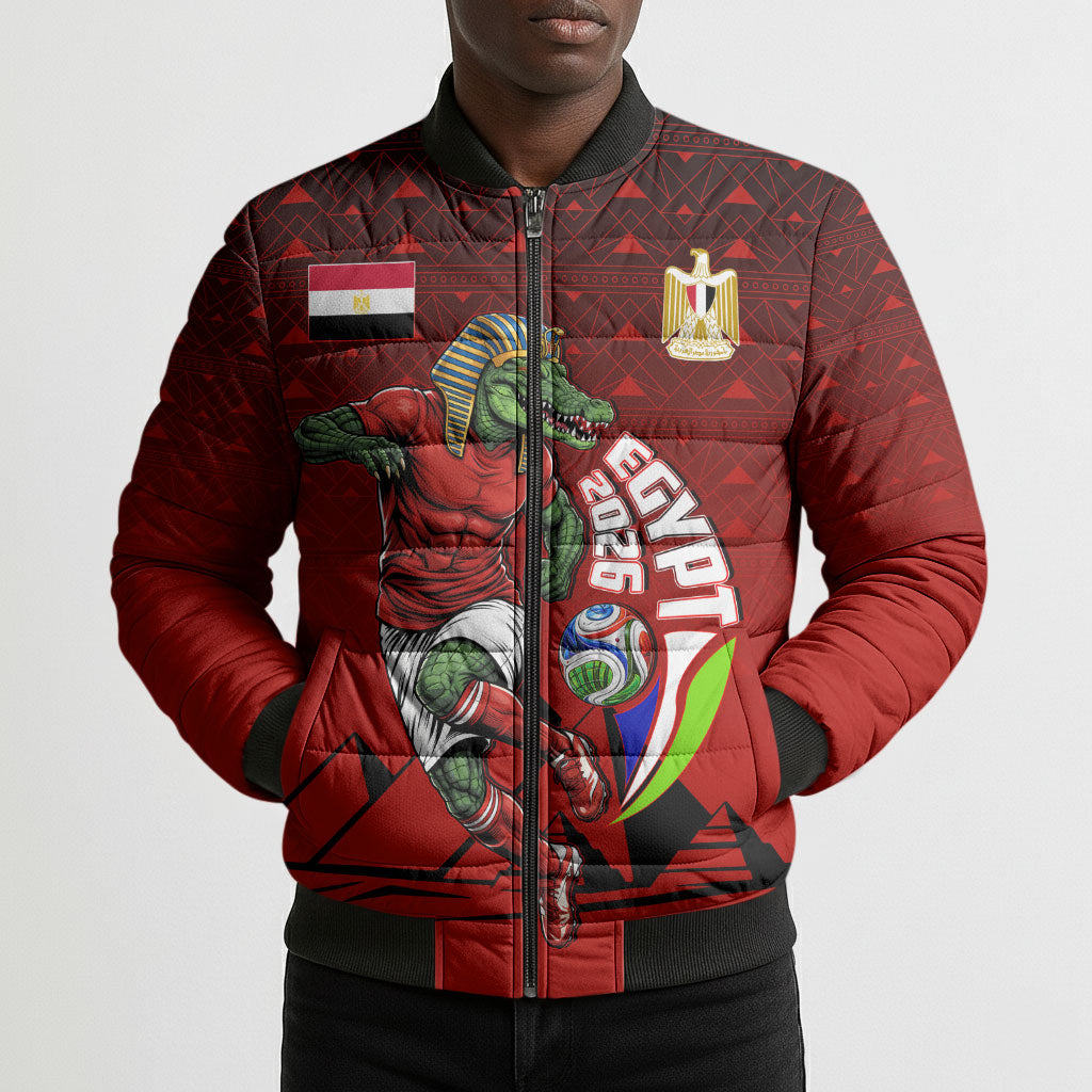 Personalized Egypt Soccer Crocodile Mascot Bomber Puffer Jacket Egyptian Pyramid Football Cultural Graphic Art