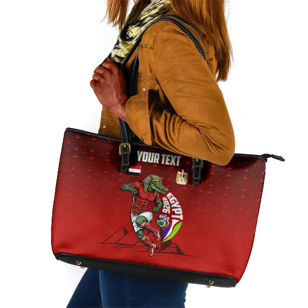 Personalized Egypt Soccer Crocodile Mascot Leather Tote Bag Egyptian Pyramid Football Cultural Graphic Art