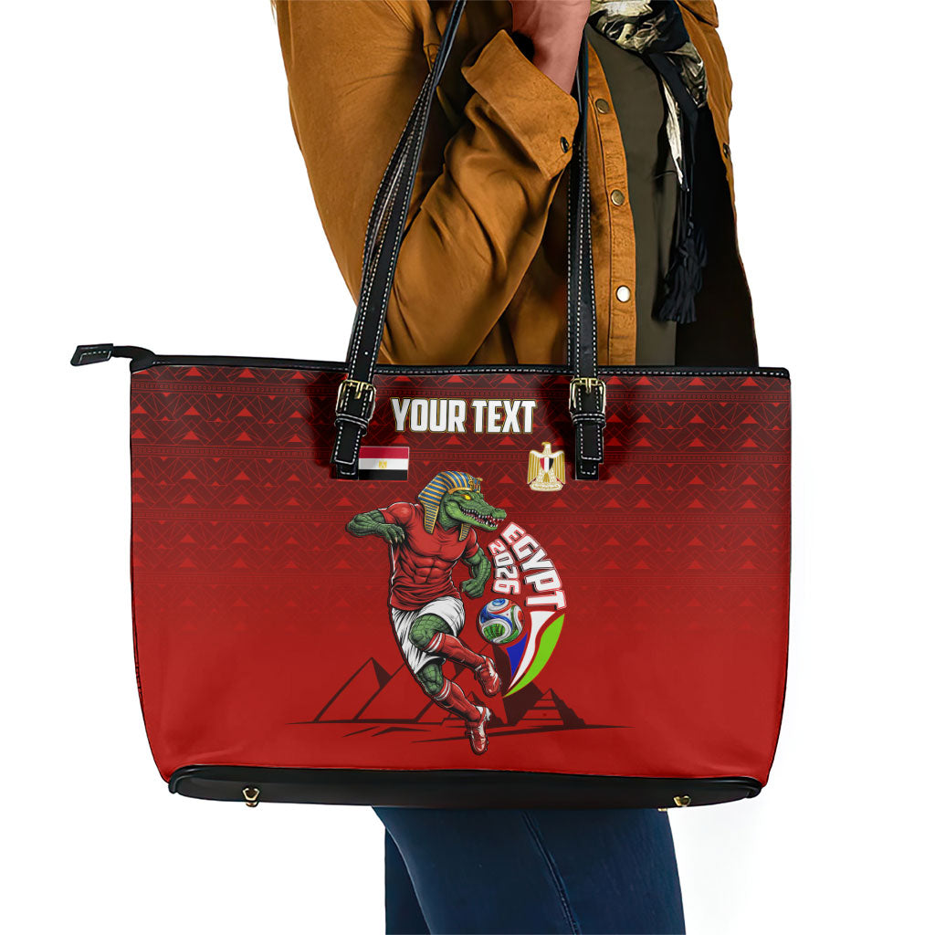 Personalized Egypt Soccer Crocodile Mascot Leather Tote Bag Egyptian Pyramid Football Cultural Graphic Art