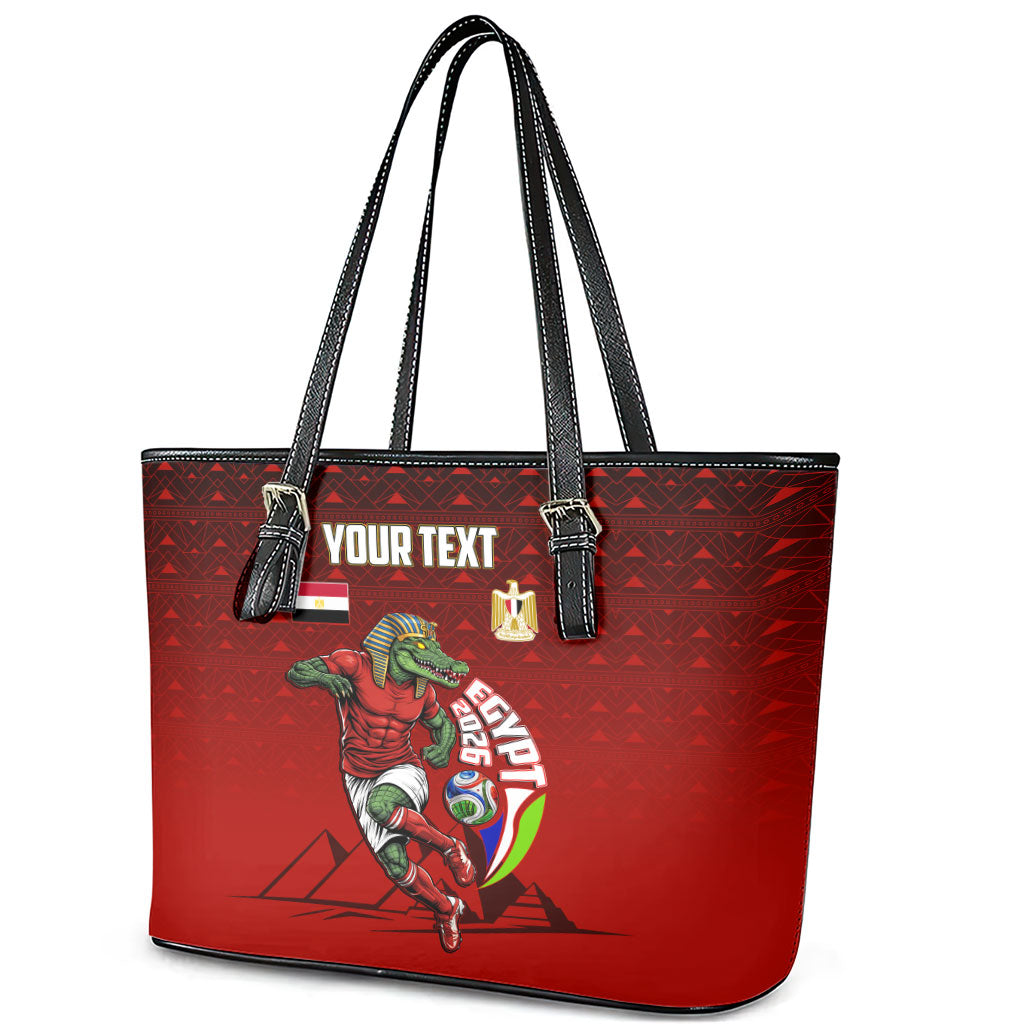 Personalized Egypt Soccer Crocodile Mascot Leather Tote Bag Egyptian Pyramid Football Cultural Graphic Art