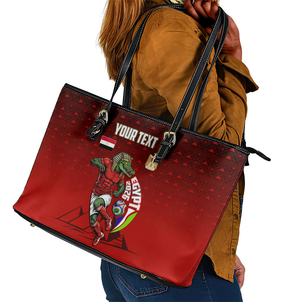 Personalized Egypt Soccer Crocodile Mascot Leather Tote Bag Egyptian Pyramid Football Cultural Graphic Art