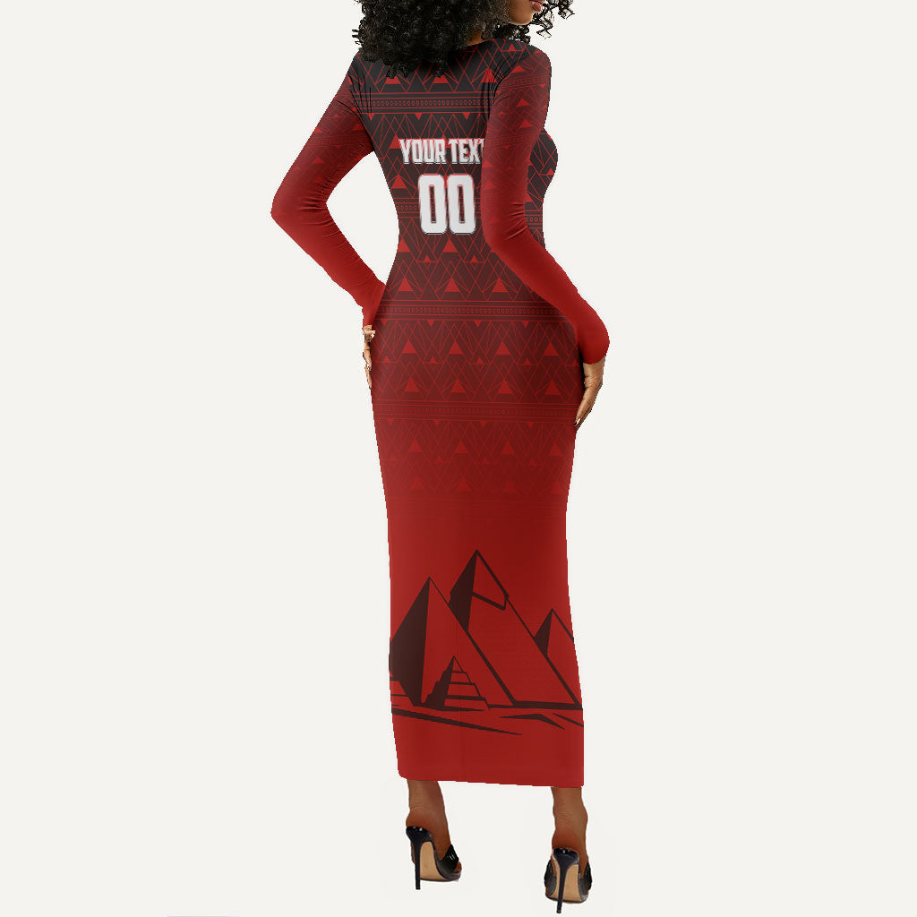 Personalized Egypt Soccer Crocodile Mascot Long Sleeve Bodycon Dress Egyptian Pyramid Football Cultural Graphic Art