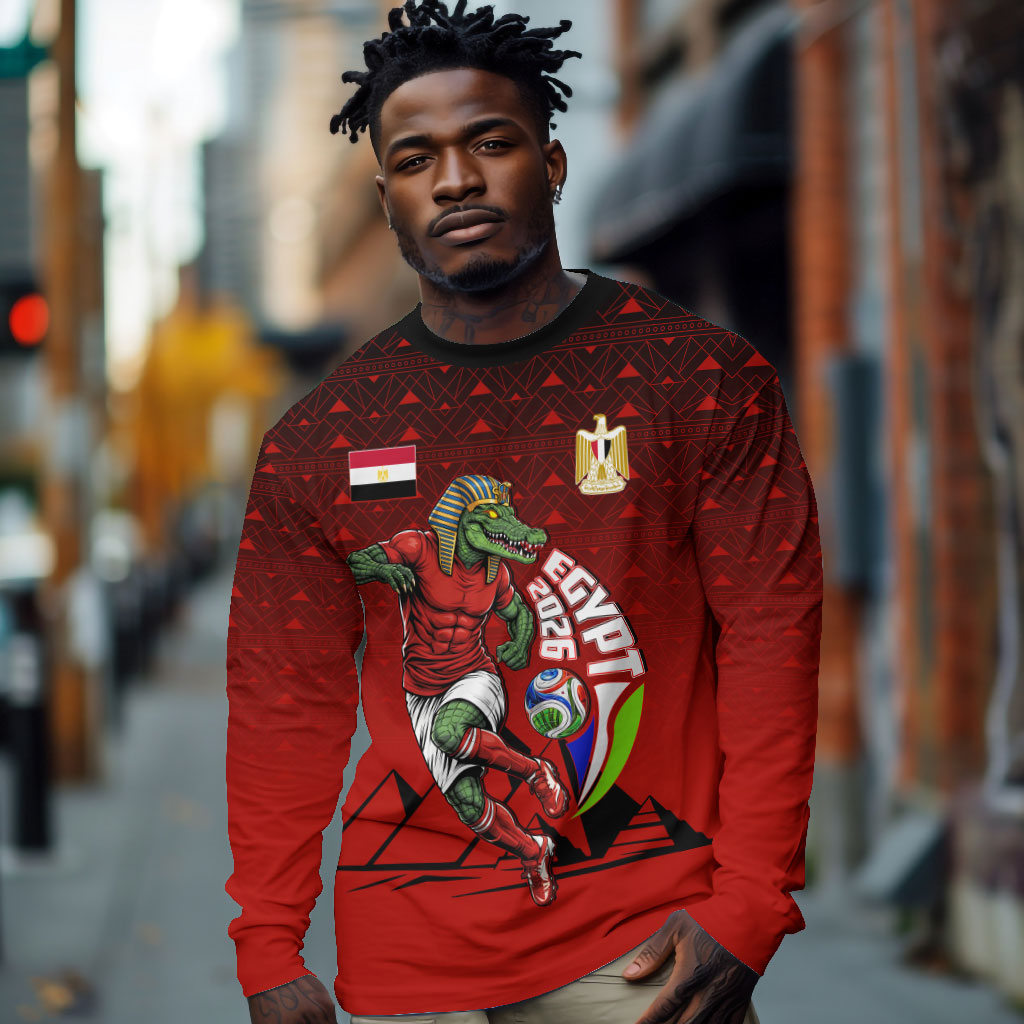 Personalized Egypt Soccer Crocodile Mascot Long Sleeve Shirt Egyptian Pyramid Football Cultural Graphic Art