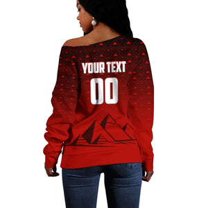 Personalized Egypt Soccer Crocodile Mascot Off Shoulder Sweater Egyptian Pyramid Football Cultural Graphic Art