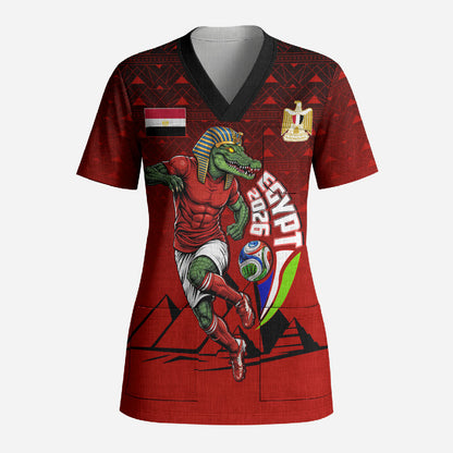 Personalized Egypt Soccer Crocodile Mascot Scrub Top Egyptian Pyramid Football Cultural Graphic Art