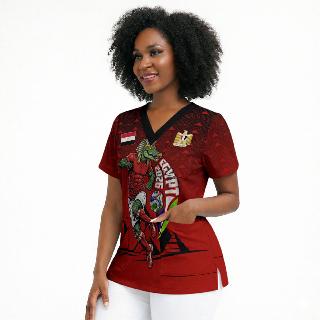 Personalized Egypt Soccer Crocodile Mascot Scrub Top Egyptian Pyramid Football Cultural Graphic Art