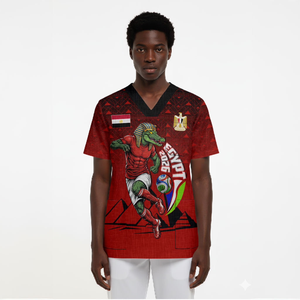 Personalized Egypt Soccer Crocodile Mascot Scrub Top Egyptian Pyramid Football Cultural Graphic Art