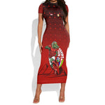 Personalized Egypt Soccer Crocodile Mascot Short Sleeve Bodycon Dress Egyptian Pyramid Football Cultural Graphic Art