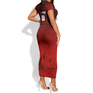 Personalized Egypt Soccer Crocodile Mascot Short Sleeve Bodycon Dress Egyptian Pyramid Football Cultural Graphic Art