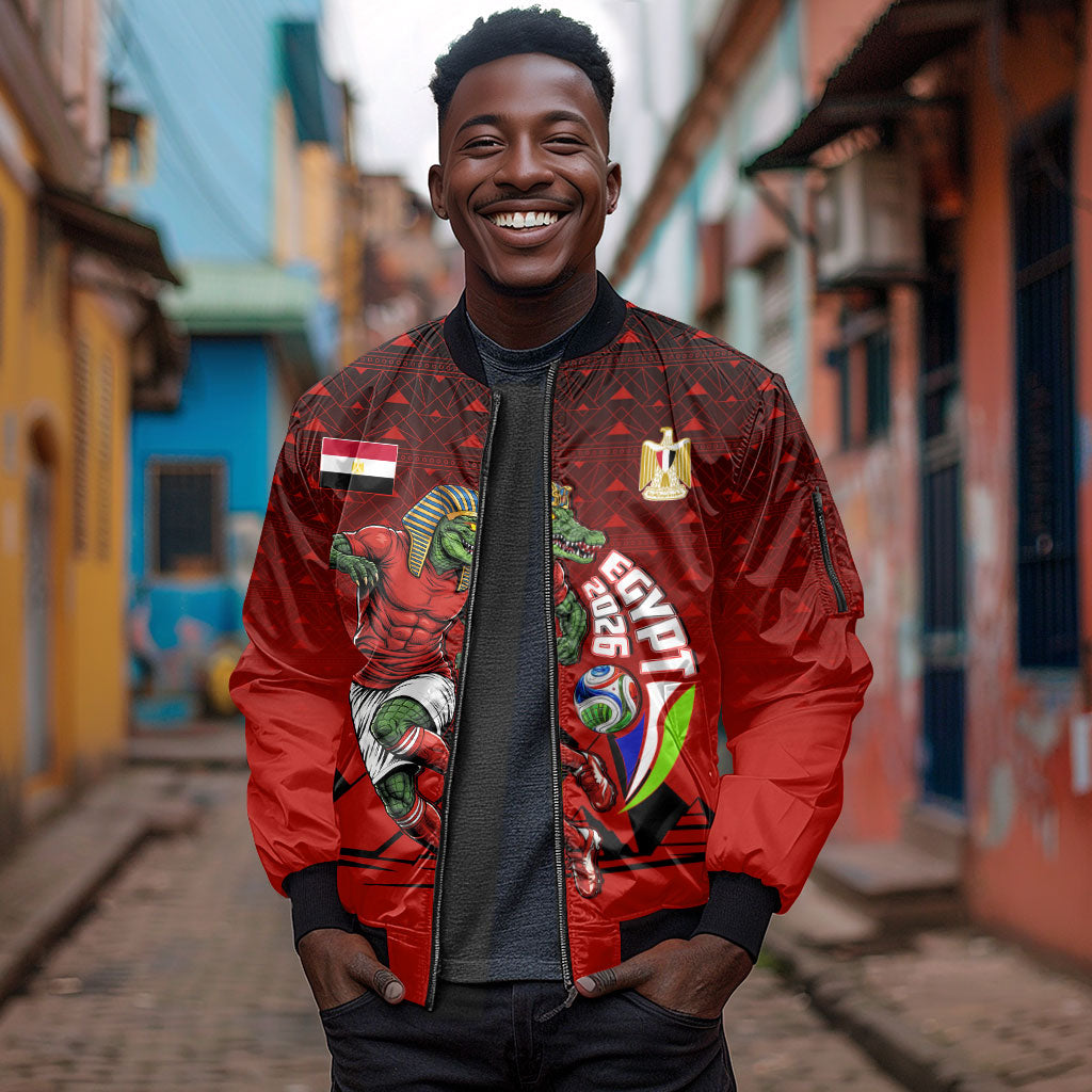 Personalized Egypt Soccer Crocodile Mascot Sleeve Zip Bomber Jacket Egyptian Pyramid Football Cultural Graphic Art