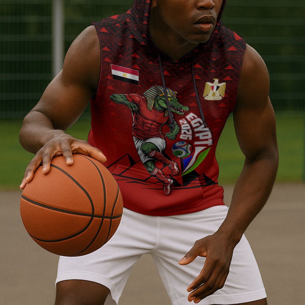 Personalized Egypt Soccer Crocodile Mascot Sleeveless Hoodie Egyptian Pyramid Football Cultural Graphic Art