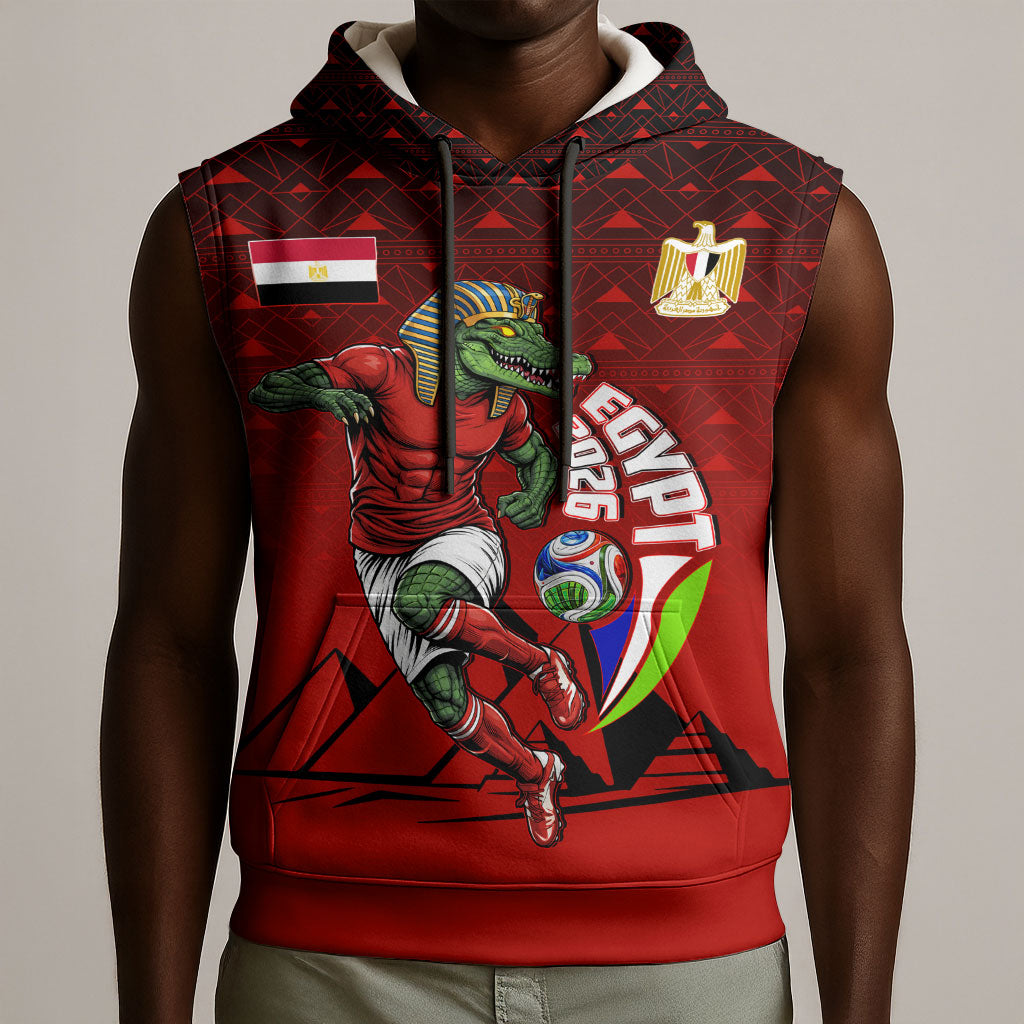 Personalized Egypt Soccer Crocodile Mascot Sleeveless Hoodie Egyptian Pyramid Football Cultural Graphic Art