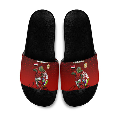 Personalized Egypt Soccer Crocodile Mascot Slide Sandals Egyptian Pyramid Football Cultural Graphic Art