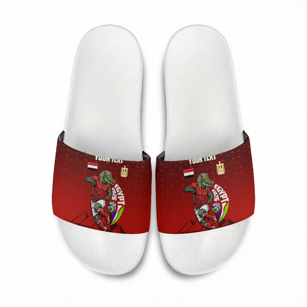 Personalized Egypt Soccer Crocodile Mascot Slide Sandals Egyptian Pyramid Football Cultural Graphic Art