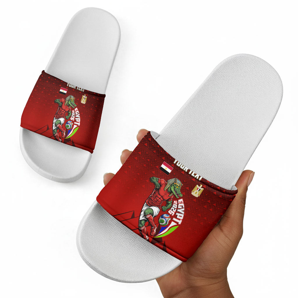 Personalized Egypt Soccer Crocodile Mascot Slide Sandals Egyptian Pyramid Football Cultural Graphic Art