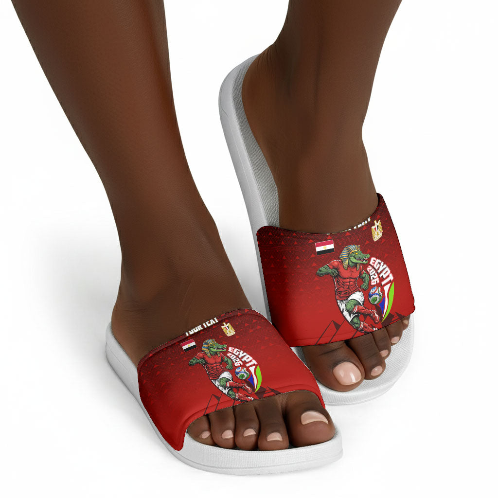 Personalized Egypt Soccer Crocodile Mascot Slide Sandals Egyptian Pyramid Football Cultural Graphic Art