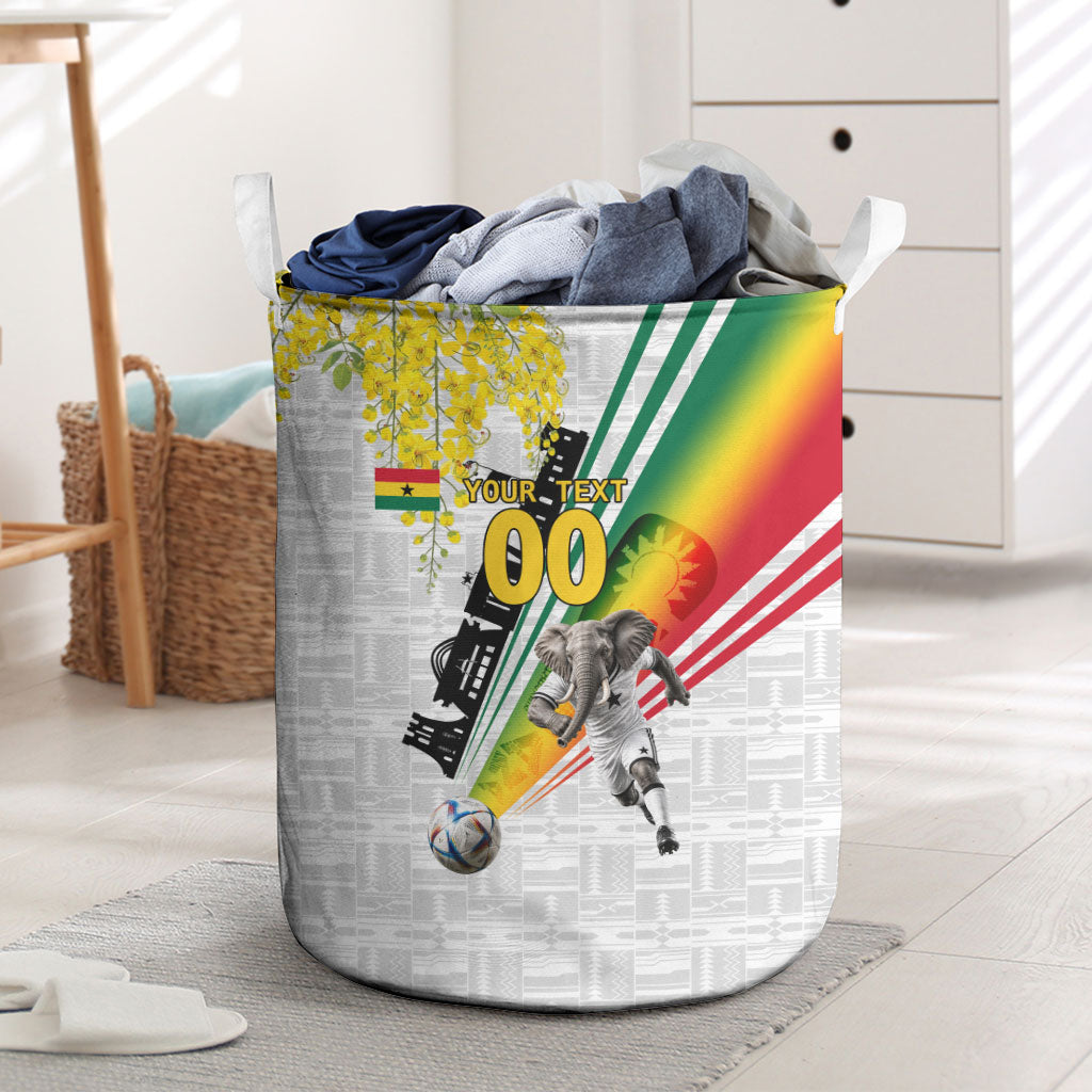 Personalized Ghana Soccer Elephant Laundry Basket Ghana Flag Kente Football Player - Cassia Fistula Flower