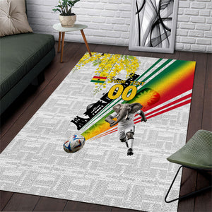 Personalized Ghana Soccer Elephant Area Rug Ghana Flag Kente Football Player - Cassia Fistula Flower