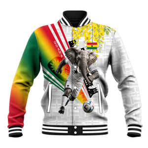 Personalized Ghana Soccer Elephant Baseball Jacket Ghana Flag Kente Football Player - Cassia Fistula Flower
