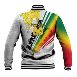Personalized Ghana Soccer Elephant Baseball Jacket Ghana Flag Kente Football Player - Cassia Fistula Flower