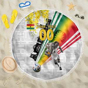 Personalized Ghana Soccer Elephant Beach Blanket Ghana Flag Kente Football Player - Cassia Fistula Flower