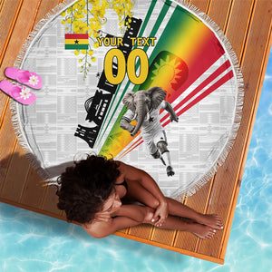 Personalized Ghana Soccer Elephant Beach Blanket Ghana Flag Kente Football Player - Cassia Fistula Flower