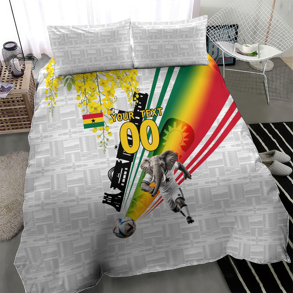 Personalized Ghana Soccer Elephant Bedding Set Ghana Flag Kente Football Player - Cassia Fistula Flower