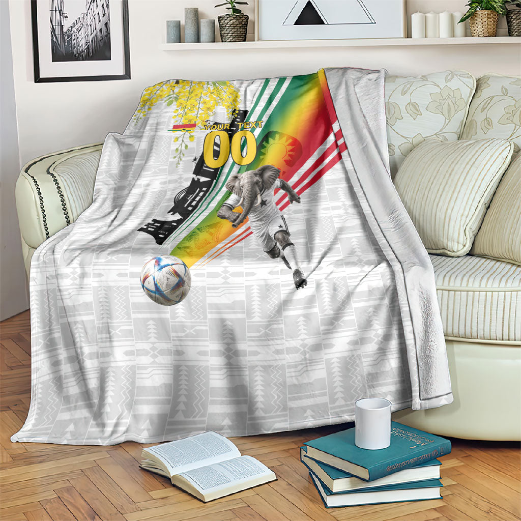 Personalized Ghana Soccer Elephant Blanket Ghana Flag Kente Football Player - Cassia Fistula Flower
