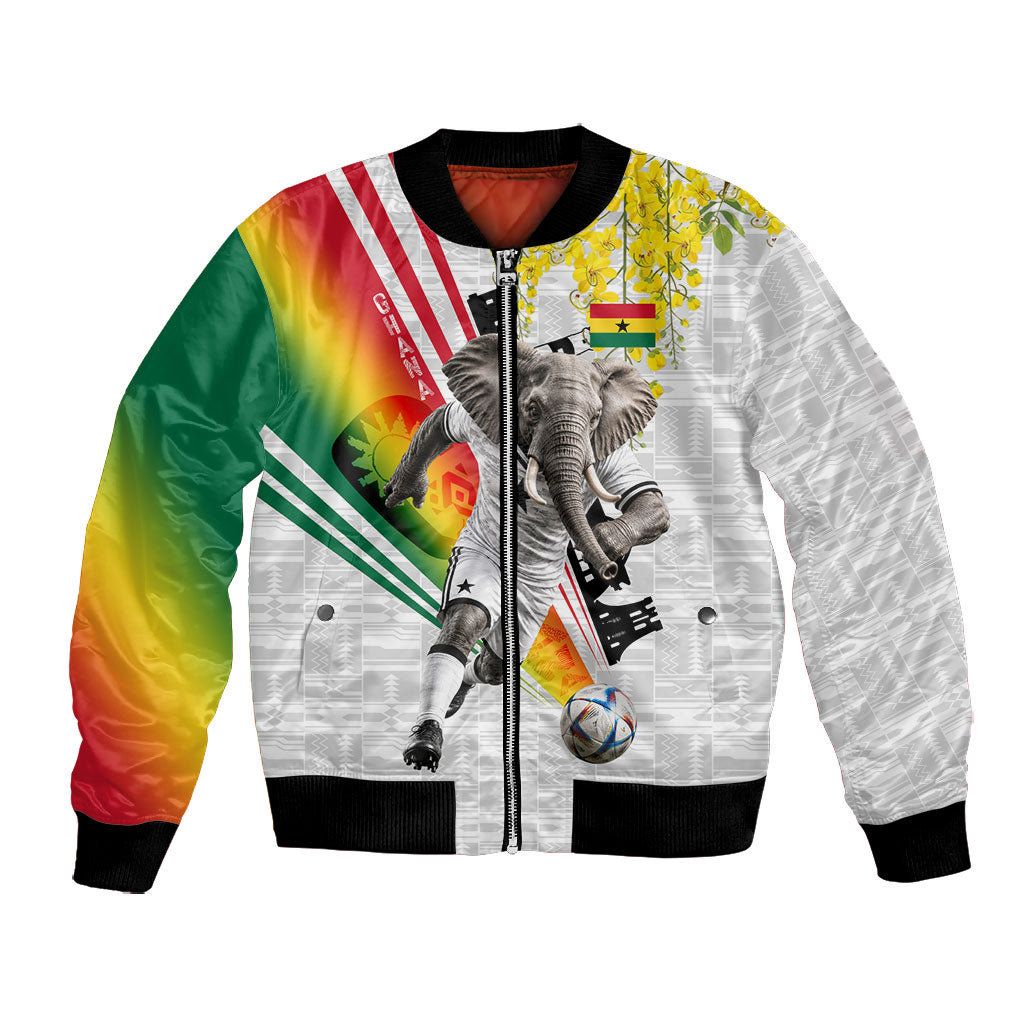 Personalized Ghana Soccer Elephant Bomber Jacket Ghana Flag Kente Football Player - Cassia Fistula Flower