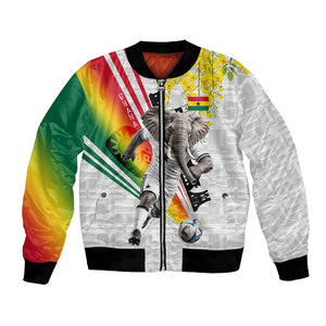 Personalized Ghana Soccer Elephant Bomber Jacket Ghana Flag Kente Football Player - Cassia Fistula Flower
