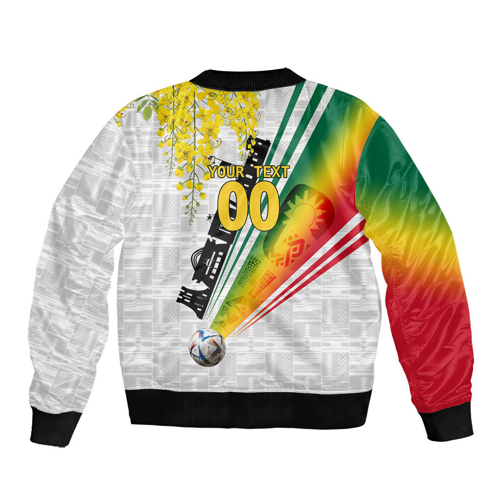 Personalized Ghana Soccer Elephant Bomber Jacket Ghana Flag Kente Football Player - Cassia Fistula Flower