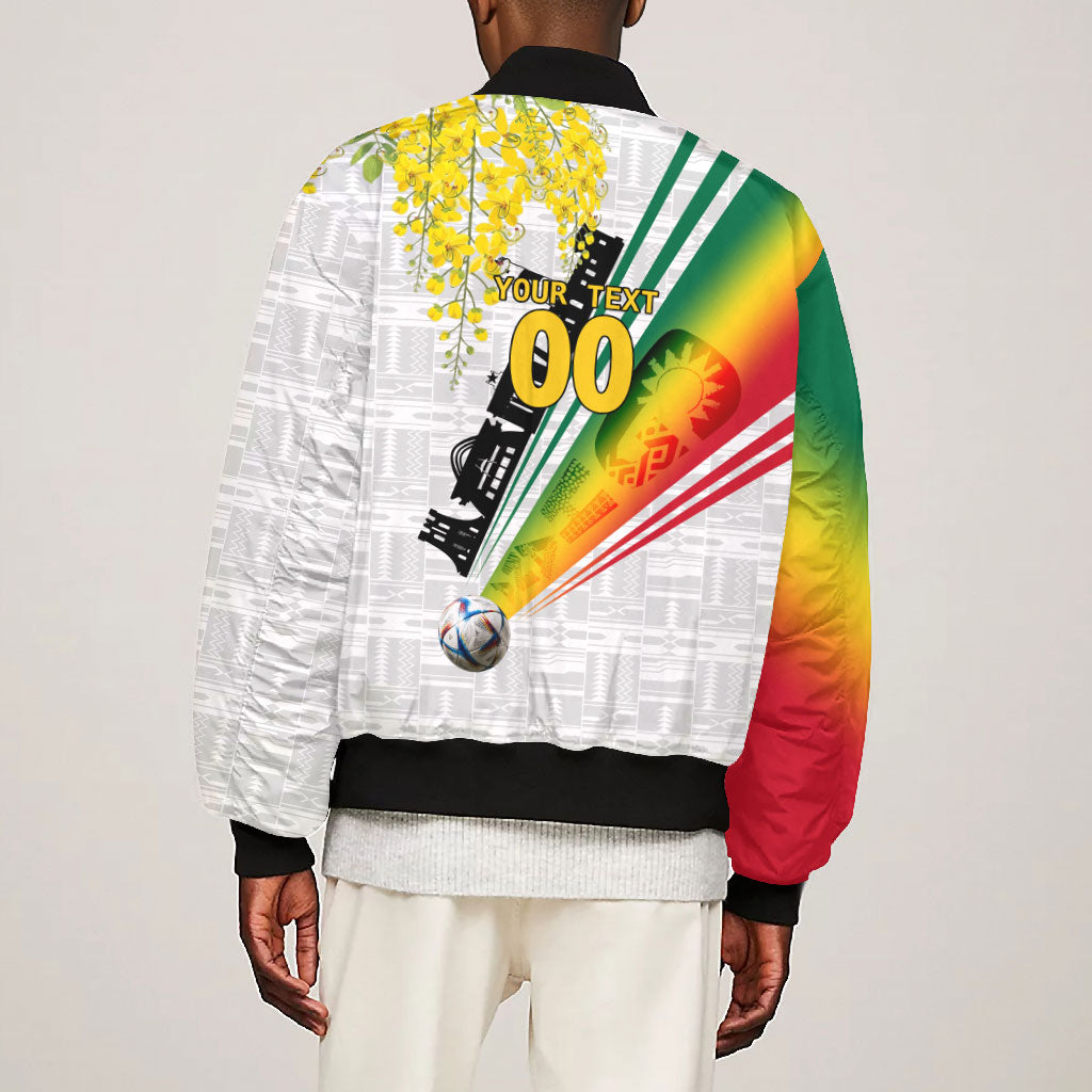 Personalized Ghana Soccer Elephant Bomber Jacket Ghana Flag Kente Football Player - Cassia Fistula Flower