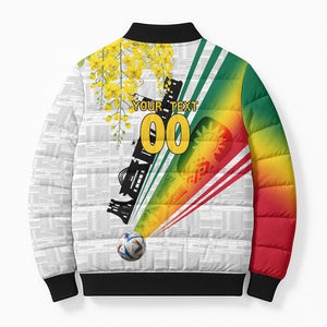 Personalized Ghana Soccer Elephant Bomber Puffer Jacket Ghana Flag Kente Football Player - Cassia Fistula Flower