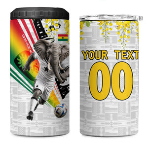 Personalized Ghana Soccer Elephant 4 in 1 Can Cooler Tumbler Ghana Flag Kente Football Player - Cassia Fistula Flower