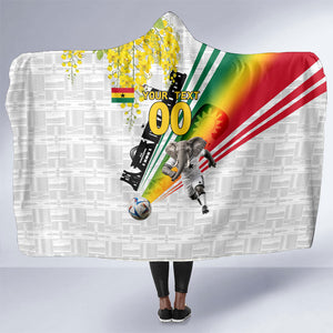 Personalized Ghana Soccer Elephant Hooded Blanket Ghana Flag Kente Football Player - Cassia Fistula Flower