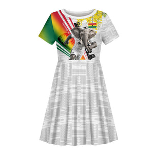 Personalized Ghana Soccer Elephant Kid Short Sleeve Dress Ghana Flag Kente Football Player - Cassia Fistula Flower