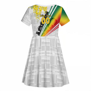 Personalized Ghana Soccer Elephant Kid Short Sleeve Dress Ghana Flag Kente Football Player - Cassia Fistula Flower