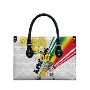 Personalized Ghana Soccer Elephant Leather Bag Ghana Flag Kente Football Player - Cassia Fistula Flower
