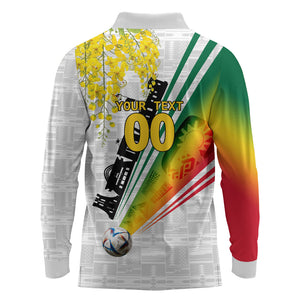 Personalized Ghana Soccer Elephant Long Sleeve Polo Shirt Ghana Flag Kente Football Player - Cassia Fistula Flower
