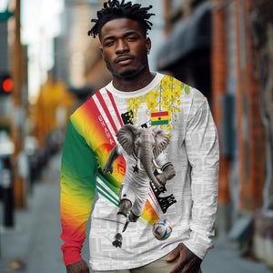 Personalized Ghana Soccer Elephant Long Sleeve Shirt Ghana Flag Kente Football Player - Cassia Fistula Flower