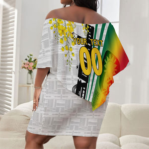 Personalized Ghana Soccer Elephant Off Shoulder Short Dress Ghana Flag Kente Football Player - Cassia Fistula Flower
