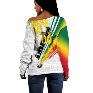 Personalized Ghana Soccer Elephant Off Shoulder Sweater Ghana Flag Kente Football Player - Cassia Fistula Flower