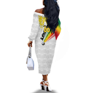 Personalized Ghana Soccer Elephant Off The Shoulder Long Sleeve Dress Ghana Flag Kente Football Player - Cassia Fistula Flower