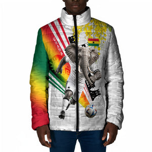 Personalized Ghana Soccer Elephant Padded Jacket Ghana Flag Kente Football Player - Cassia Fistula Flower