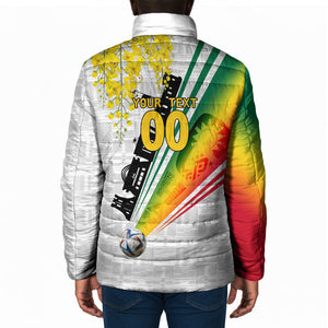 Personalized Ghana Soccer Elephant Padded Jacket Ghana Flag Kente Football Player - Cassia Fistula Flower